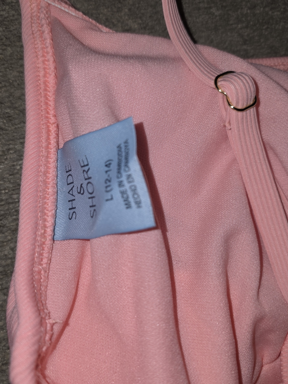 Shade & Shore Soft Pink Ribbed Adjustable Drawstring Medium Coverage Size Large - Picture 3 of 7
